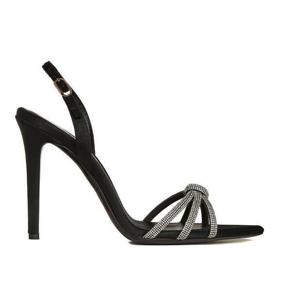 Satin Leather Black Heels w/Crystal Detailing(originally $439) Ginissima ‘Daisy’ - Picture 2 of 4